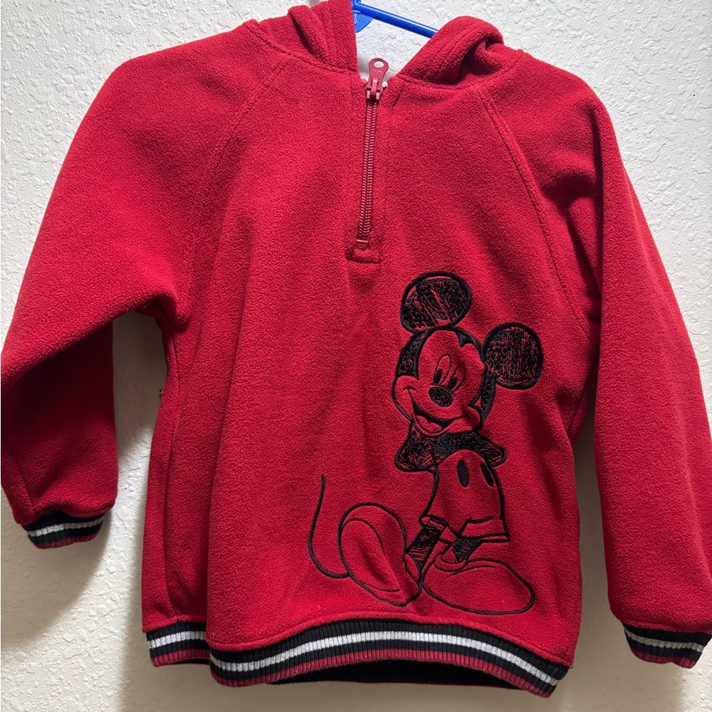 Disney Mickey Mouse Toddler 3/4 Zip Hoodie Red Embroidered Size 36M / 3T
